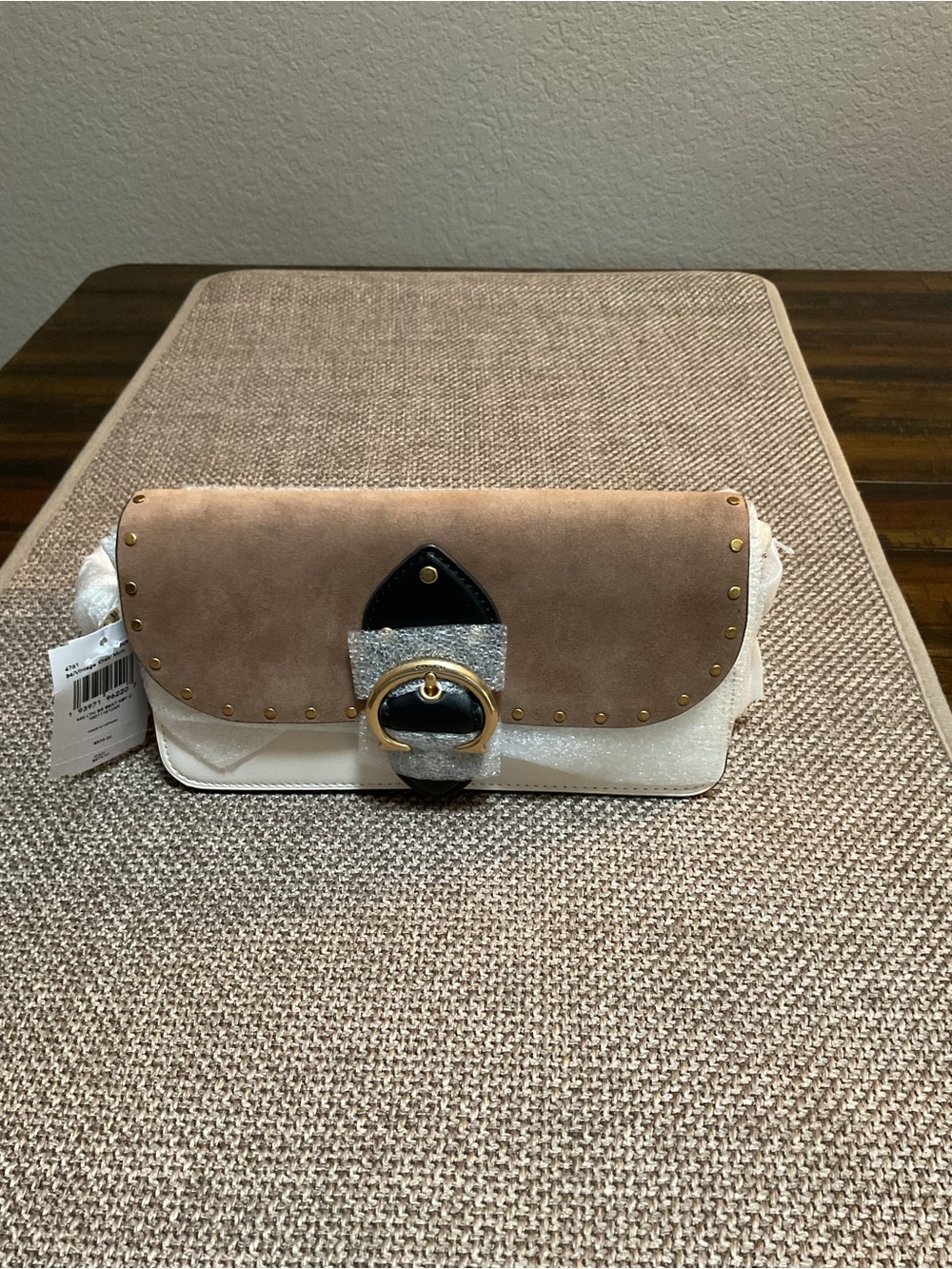 Coach Beat Crossbody Clutch NWT Rivets Vintage Khaki Multi Suede Leather